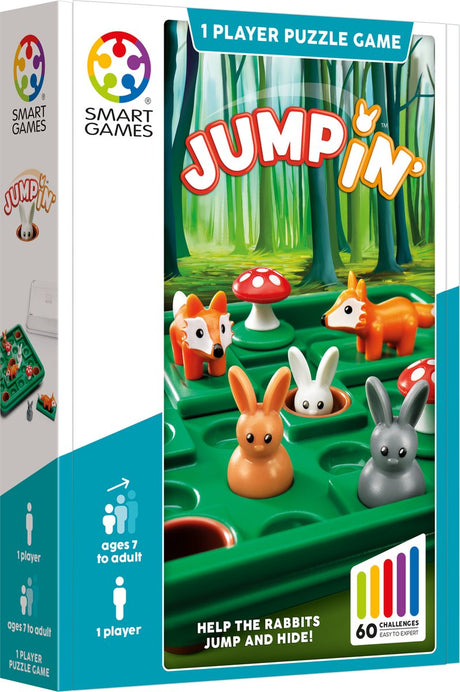 Smart Games „Jump In“ – Logisches Denkspiel – Denksportaufgabe mit 60 Herausforderungen – Kompaktes Reisespiel Solospiel für Kinder Erwachsene – ab 7 Jahren