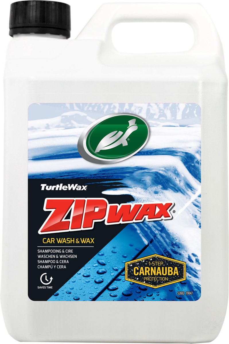 Turtle Wax Zip Wax Shampoo – hochkonzentriert – reinigt tiefenwirksam und glänzt – füllt die vorhandene Wachsschicht auf – streifen- und fleckenfreies Finish – 2,5 Liter