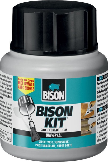 Bison Kit® mit Pinselflasche 125 ml, superstark, Kontaktkleber, Reparaturen, temperaturbeständig von -40°C bis +70°C.
