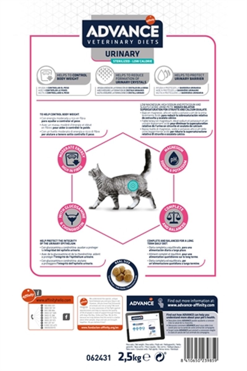 Advance Veterinary Diet Advance – Veterinärdiät für Katzen – Urin – sterilisiert – kalorienarm – Katzenfutter – 2,5 kg