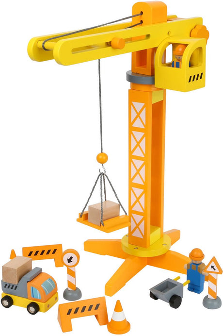 Small Foot - Holzkran Baustelle mit Zubehör, 14-tlg.