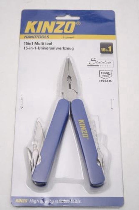 Kinzo Multitool-Zange 15-in-1 – Multitool mit Messer, Schraubendreher, Feile und Flaschenöffner – Taschenwerkzeug aus Edelstahl