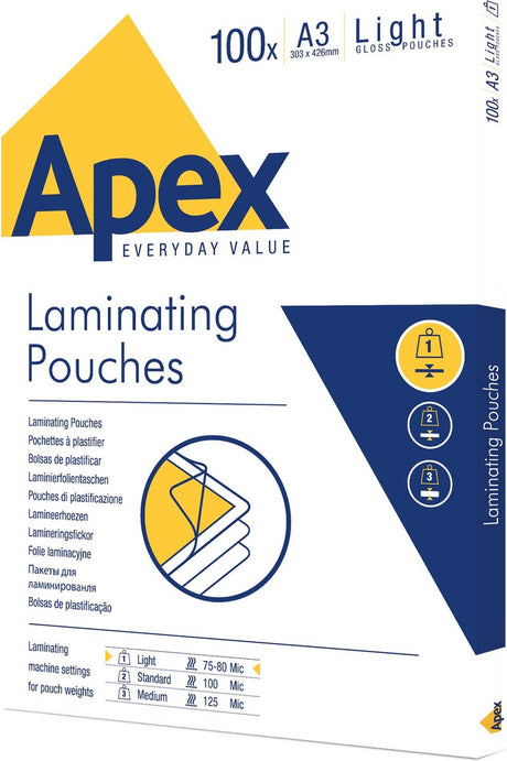 Fellowes apex lamineerfolie a3 light duty 100pk 75micronmm