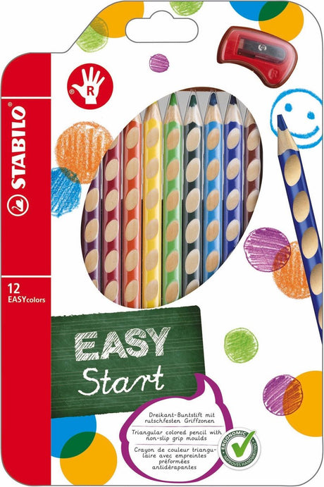 Stabilo EasyColors farbige Stifte rechts - 12 Stcs. + Bleistiftschärfer