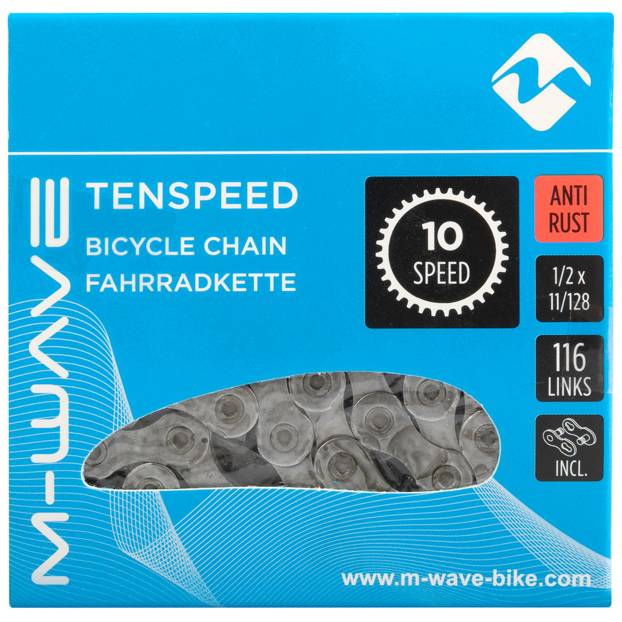 M-Wave (KMC) Halskette 10-Gang 11 128 116 Schakels Anti-Roest in Box