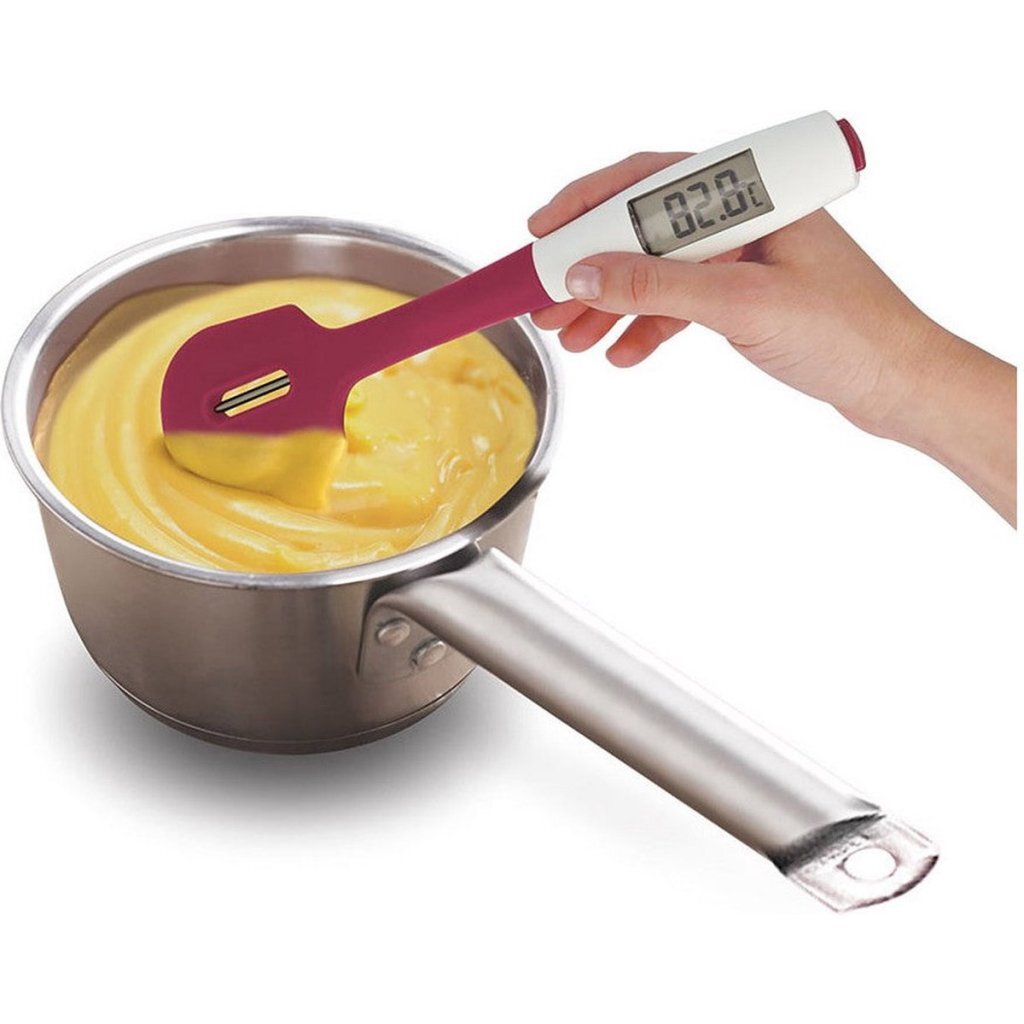Metaltex Dolceforno Pfannenwender mit Kochthermometer Silikon lila weiß