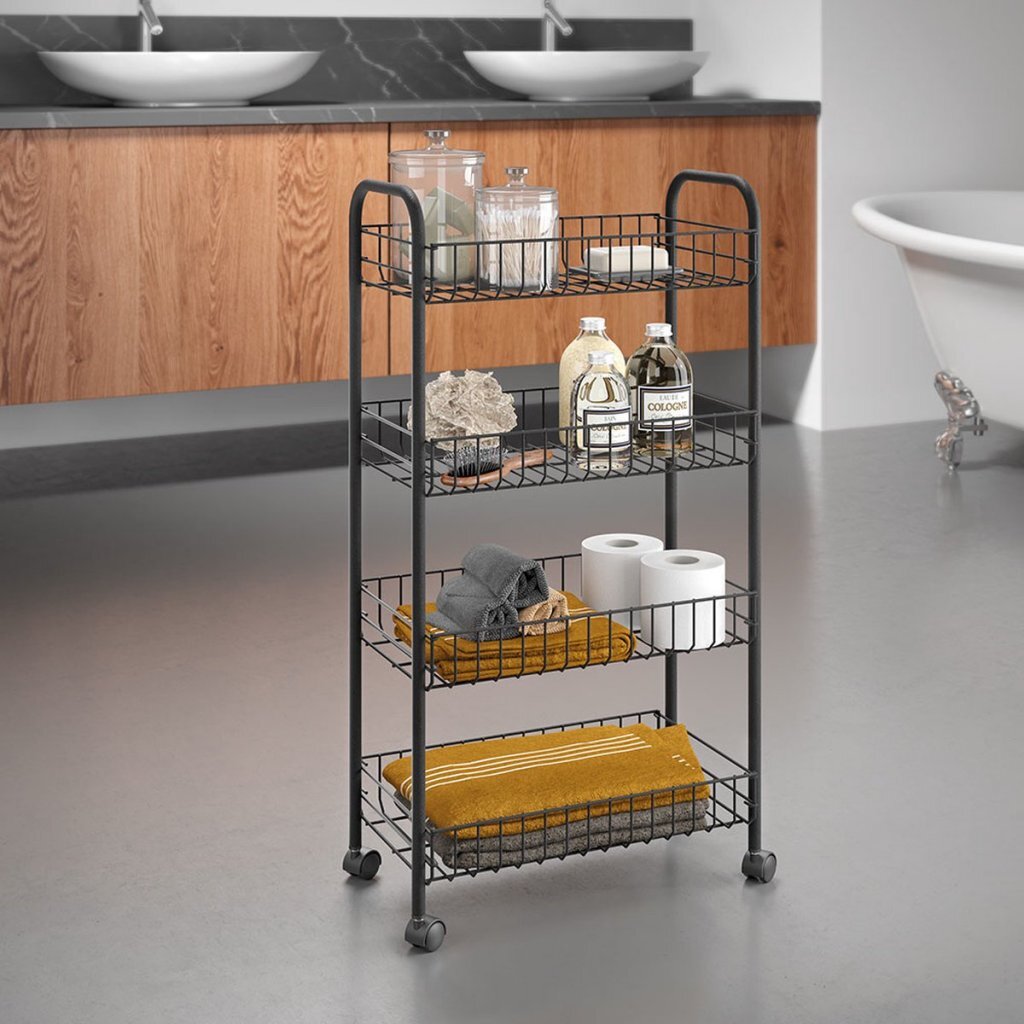 Metaltex Ascona Trolley mit Rollen + 4 Körbe 41x23x84 cm mattschwarzes Metall