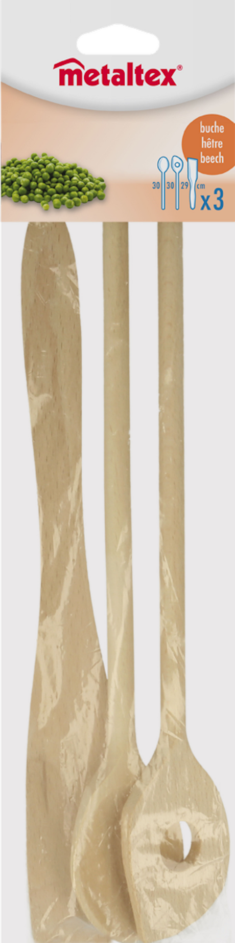 Metaltex Buchenholzspatel + 2 Schöpfkellen 27cm
