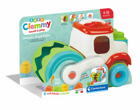 Clementoni Baby Soft Clemmy Dampfwalzenfahrzeug mit Blöcken, 9-teilig.