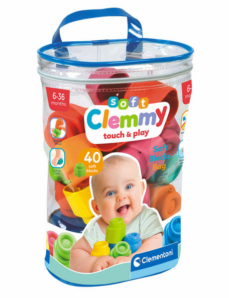 Clementoni babyweiche Clemmy-Blöcke mit Aufbewahrungstasche – 40 Stück.