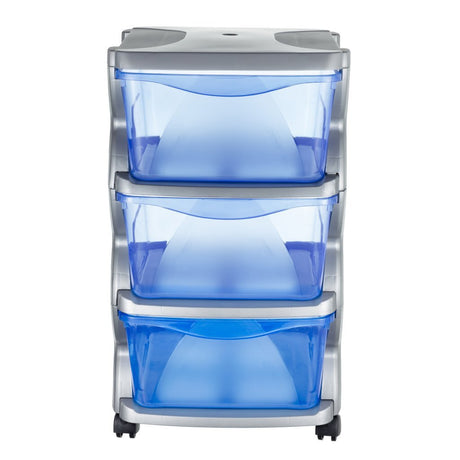 Bama Insieme Schubladensystem mit Rollen 3 Schubladen 36x40x62 cm silberblau transparent