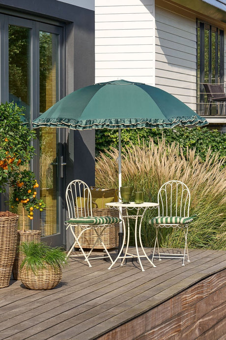 Mica decorations parasol kantelbaar met ruches - stokparasol 238 x ø195 cm - tuin of balkonparasol in hoogte verstelbaar - polyester, staal - groen
