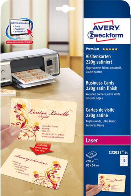 Visitenkarten ohne Marke Sans Marque Private Label Avery C32025, 85 x 54 mm, Weiß