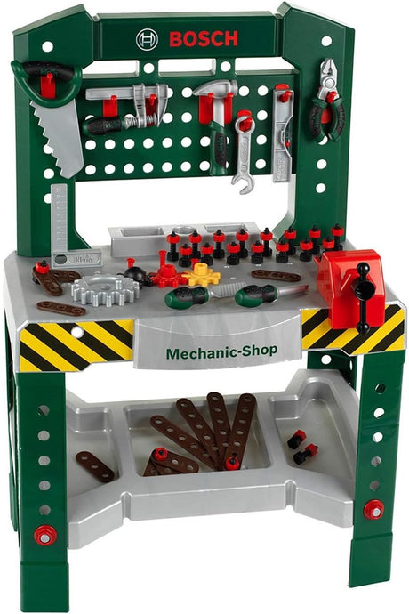 Klein Toys Bosch Mini-Spielzeugwerkbank – 77 Teile – mit viel Zubehör – mit Lernfunktionen – dunkelgrün