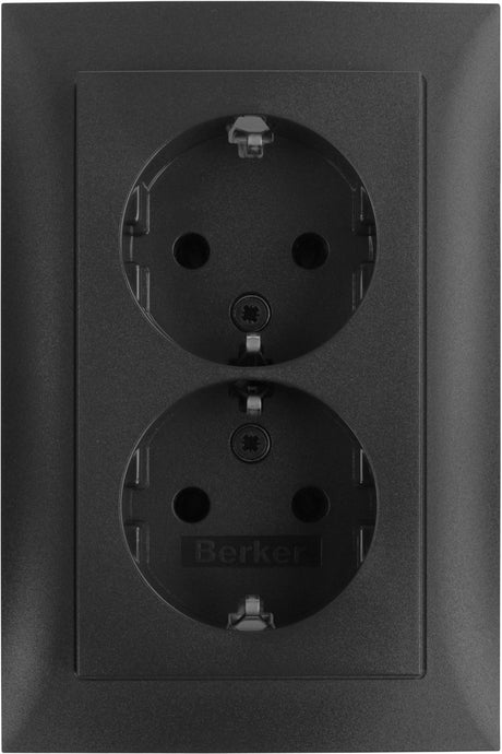 Berker s1 contactdoos - inbouw - 2-voudig - randaarde - antraciet