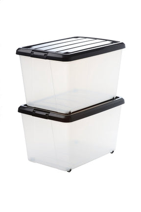 Iris rollerbox opbergbox - 50l - kunststof - transparant zwart - set van 2