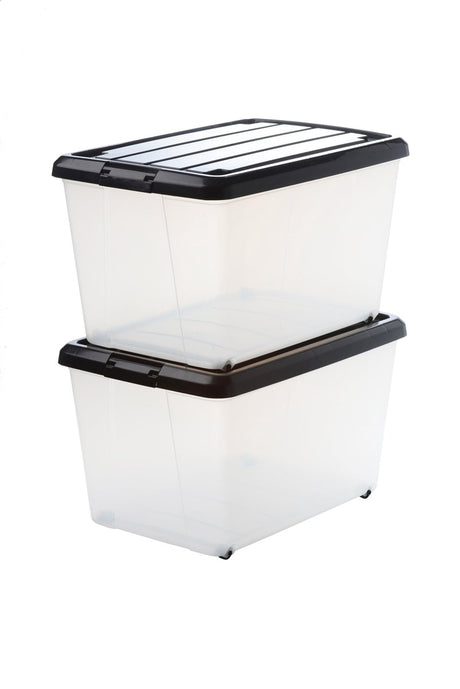 Iris rollerbox opbergbox - 50l - kunststof - transparant zwart - set van 2