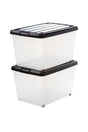 Iris rollerbox opbergbox - 50l - kunststof - transparant zwart - set van 2
