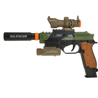 Toi-toys Alfafox Militärpistole mit Schalldämpfer + Taschenlampe + Licht und Ton