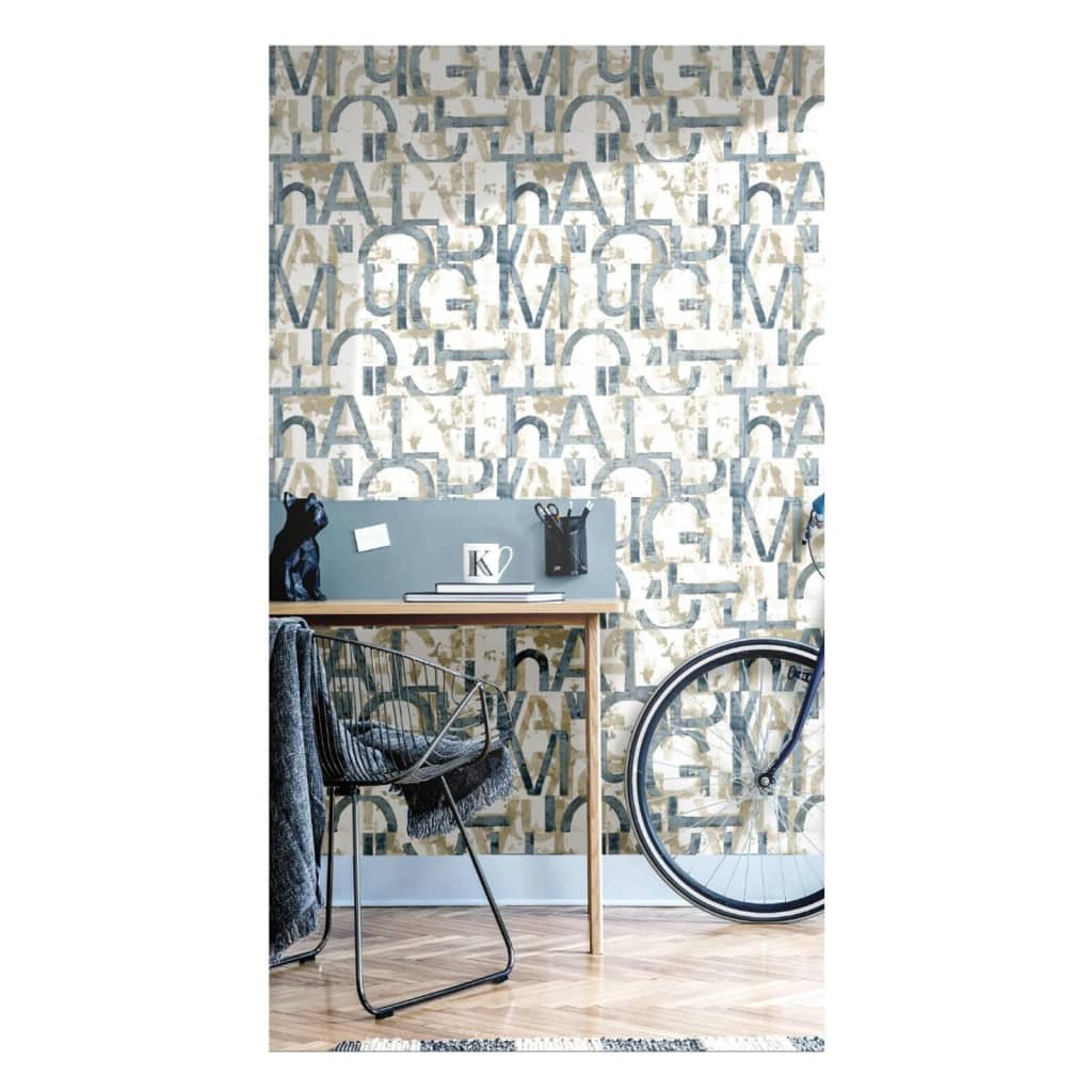 Noordwand Tapete Freunde Kaffee und Buchstaben blau und metallisch