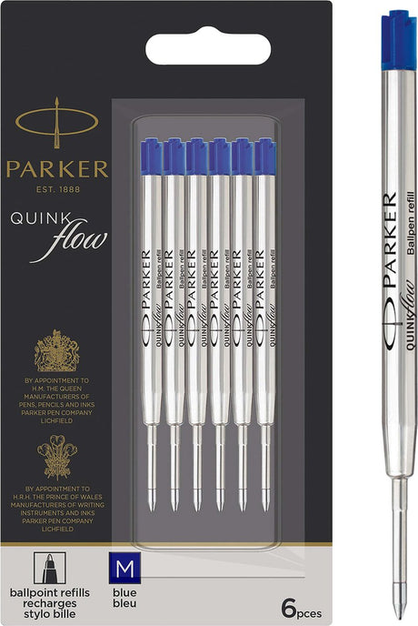 Parker Kugelschreiberminen | mittlerer Punkt | blaue Quinkflow-Tinte | Vorteilspaket | 6 Stück