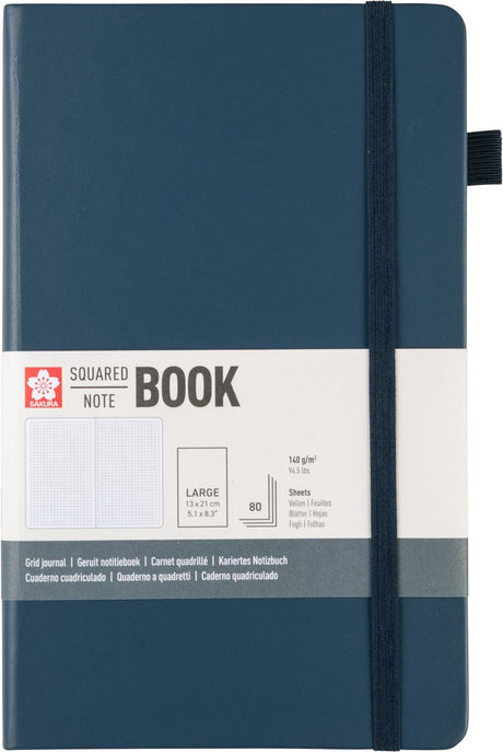 Sakura kariertes Hardcover-Notizbuch, groß, dunkles Indigo