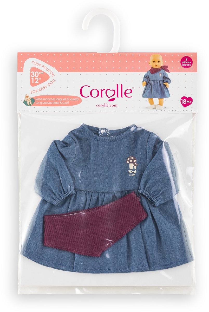 Corolle Puppenkleidung Jeanskleid mit Schal für 30cm Puppe Jeans.