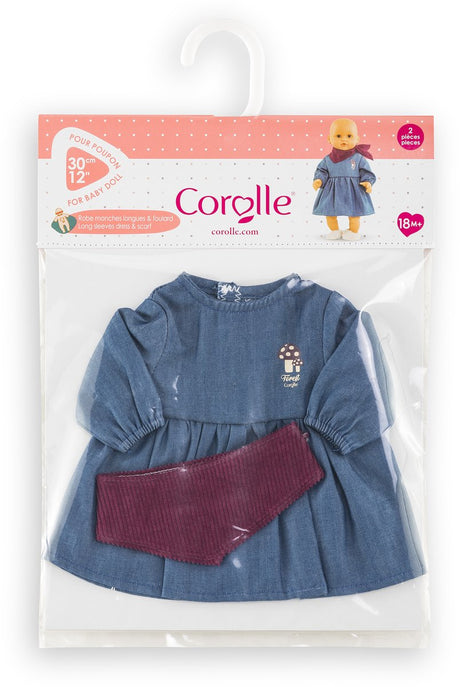 Corolle Puppenkleidung Jeanskleid mit Schal für 30cm Puppe Jeans.