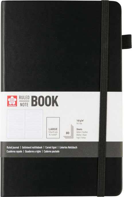 Sakura liniertes Hardcover-Notizbuch, groß, schwarz