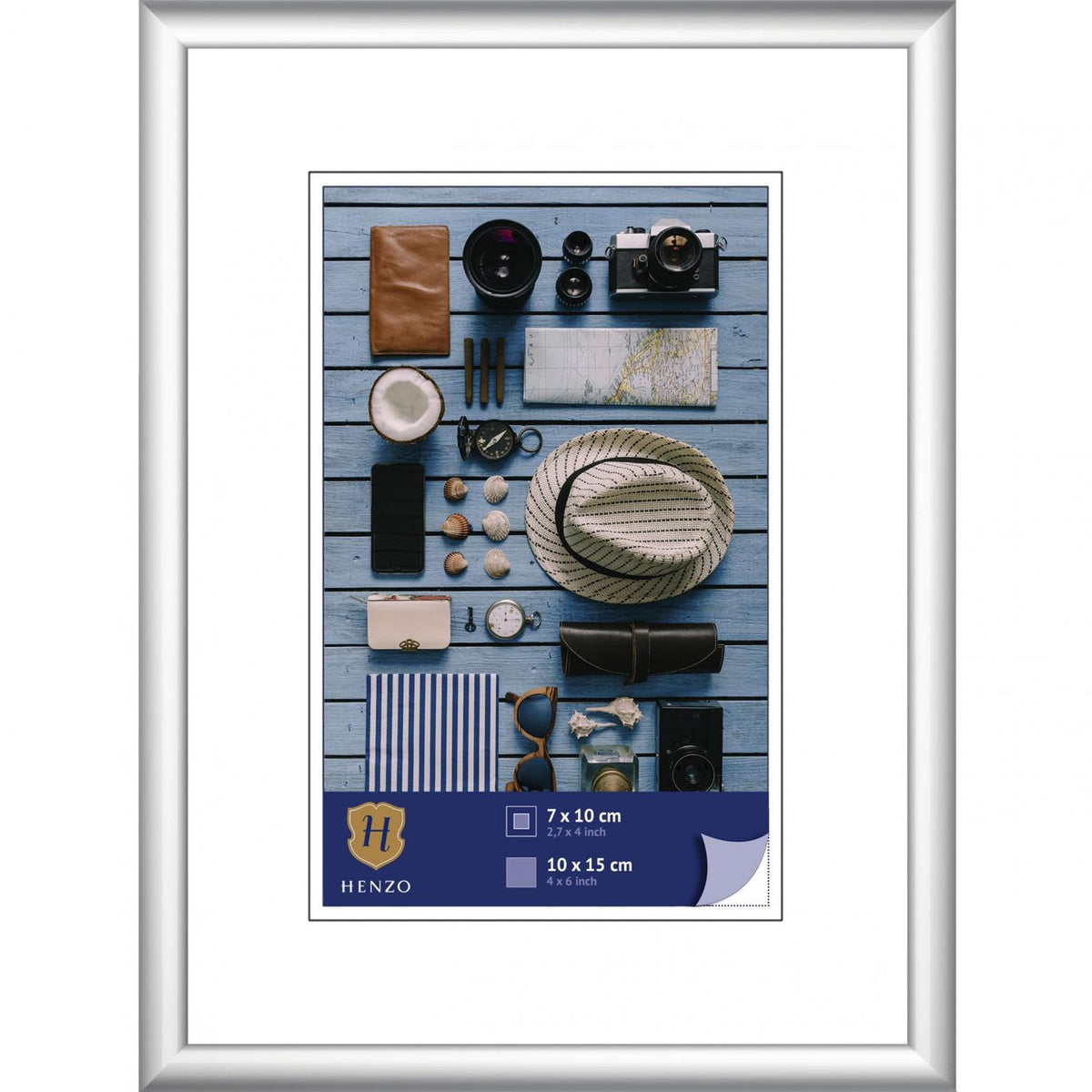 Henzo Fotorahmen Napoli Rahmen 10x15cm Foto mit Passepartout 7x10cm Silber Kunststoff