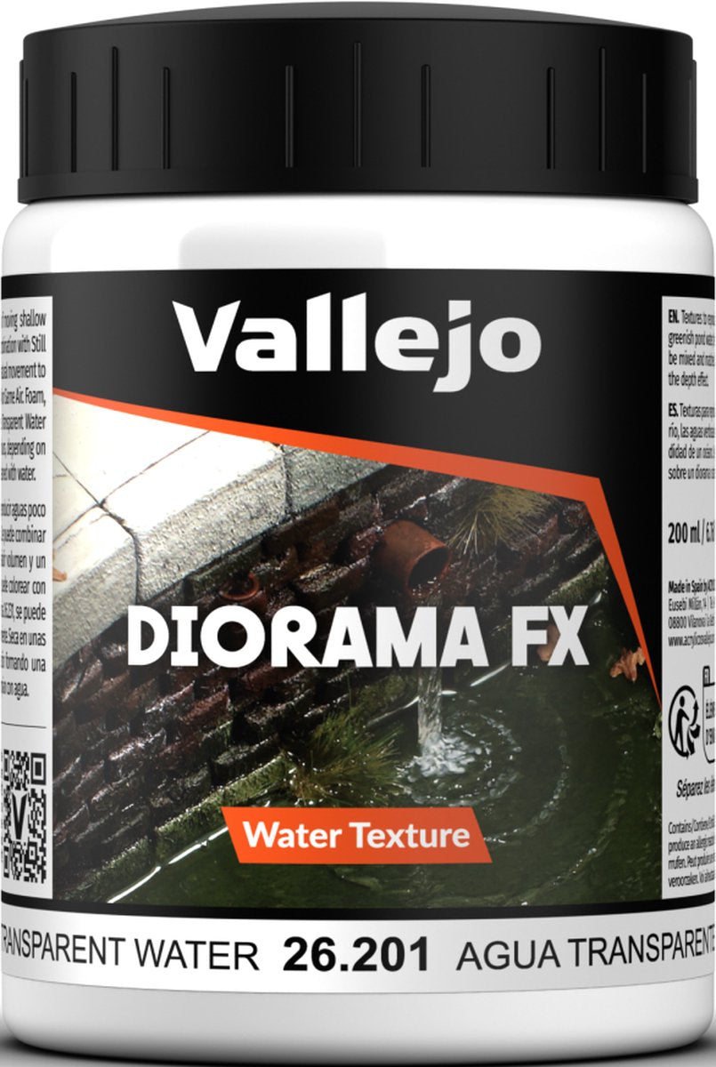 Vallejo Modellbaudekoration – 26201 Wassertexturen 201 – transparentes Wasser – 200-ml-Effektglas