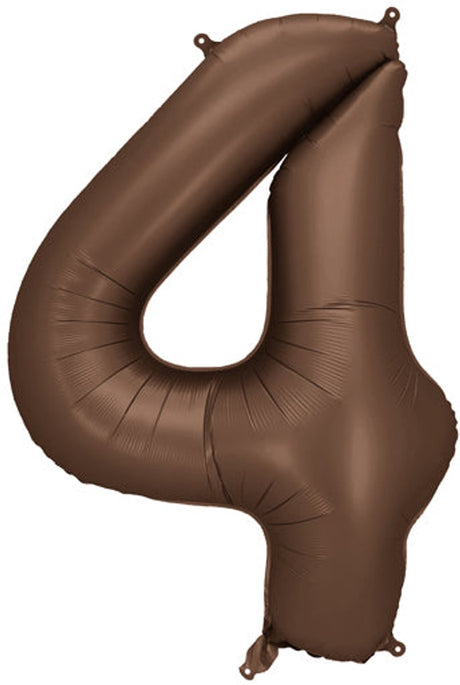 Partydeco Folienballon Nummer 4 in Braun 86cm