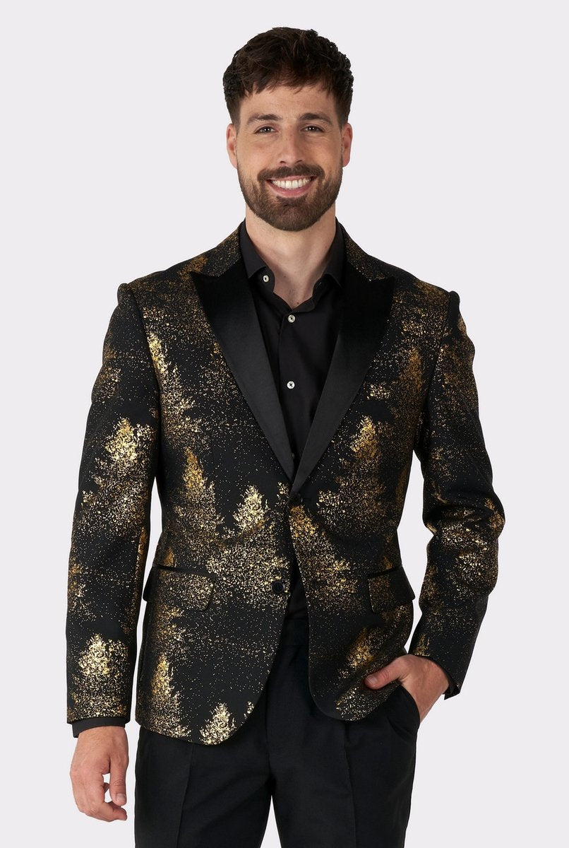 Opposuits festive forest - heren colbert - kerst blazer - kerst outfit - oud en nieuw - zwart goud - maat eu 54