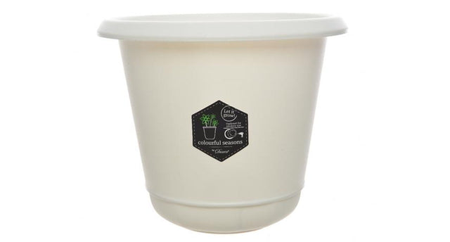 Plastic flower pot off-white dia15x14cm