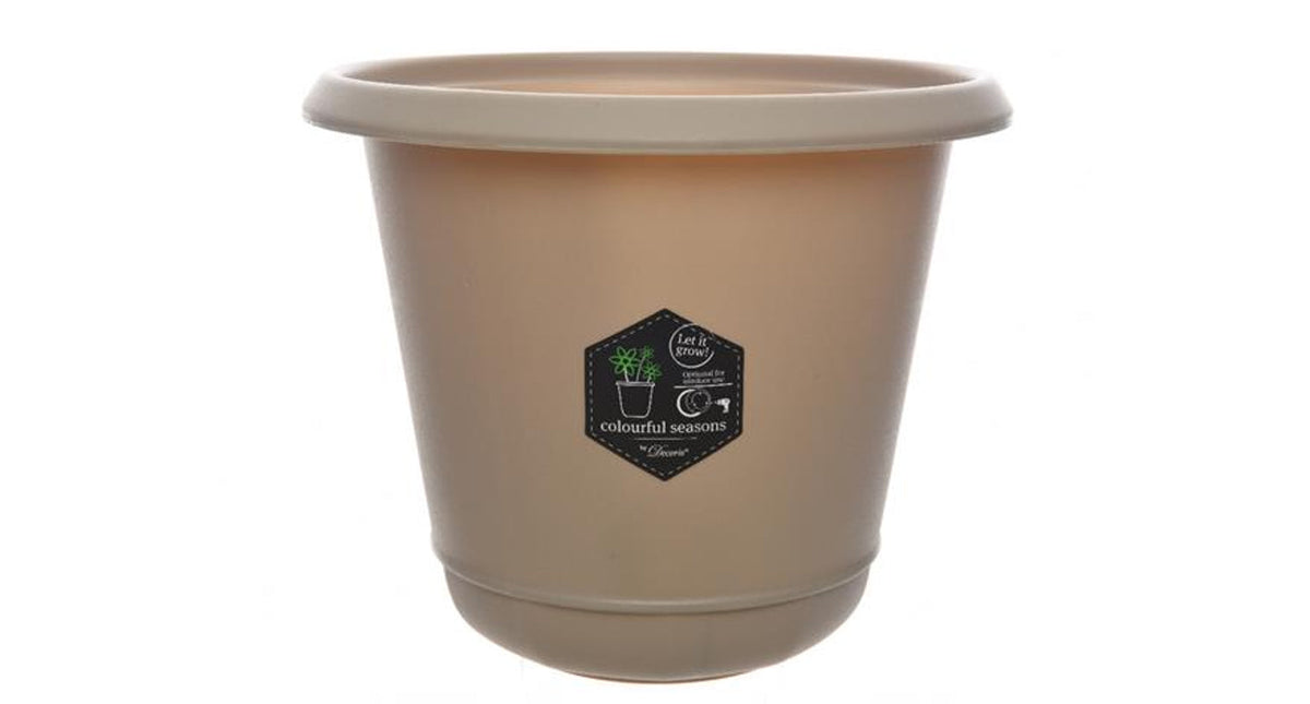 Plastic flower pot taupe dia15x14cm
