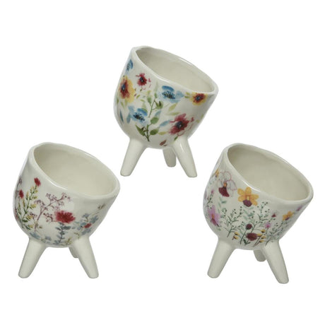 Decoris Blumentopf Dolomit H11,4cm mit Blumenmotiv