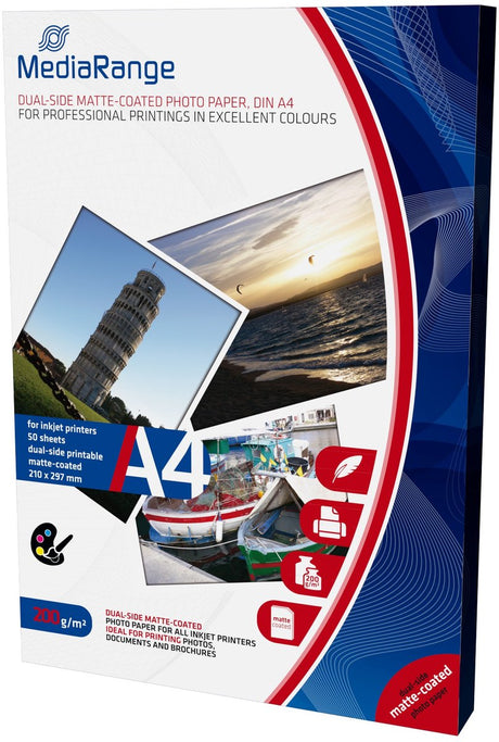 Mediarange Papier Inkjet beidseitig matt A4 200g 50 Seiten.