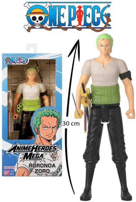Bandai – Anime-Helden – One Piece – Anime Heroes Mega 30 cm große Zoro-Figur – große bewegliche Figur – Roronoa Zoro Manga-Figur – One Piece, offizielle Lizenz – Spielzeug für Kinder ab 4 Jahren – 38332