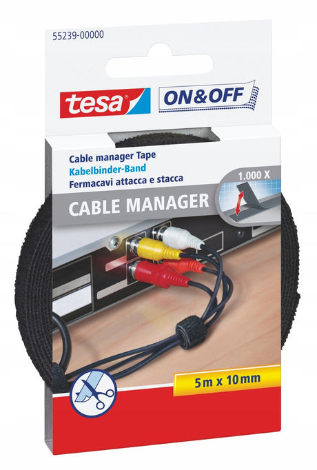 Tesa on off 55239-00-00 Klett-Kabelbinder zum Bündeln von Klettteil (L x B) 5000 mm x 10 mm schwarz 1 Stück (
