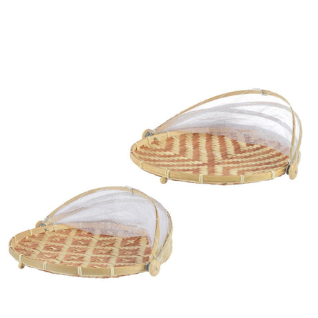 Decoris Lebensmittelabdeckung Bambus FSC Mix 70 % ø35cmh22cm Raute oder Streifen