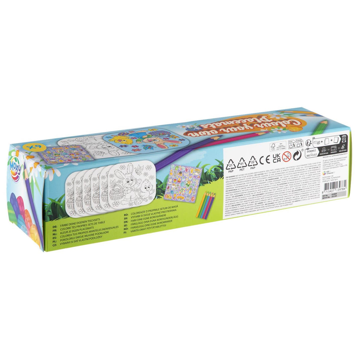 Kreative Bastelgruppen-Tischsets, Farben Ostern mit Buntstiftaufklebern, 6-tlg.