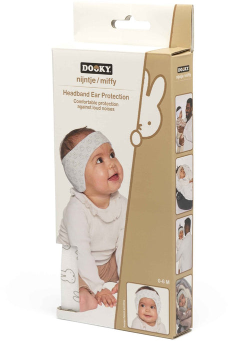 Dooky x Miffy Baby-Gehörschutz – weiches, verstellbares Kopfband – 0–6 Monate – weiß – Öko-Tex-Baumwolle – leicht bequem