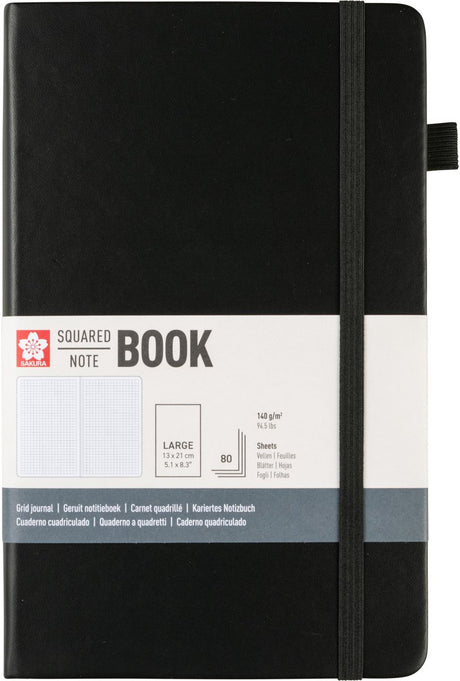 Sakura kariertes Hardcover-Notizbuch, groß, schwarz