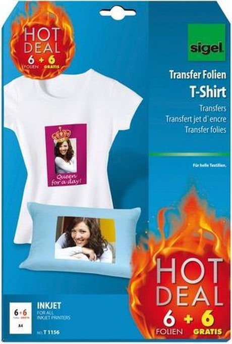 Sigel Inkjet-Transferfolie A4 blanko 6 Blatt + 6 Blatt gratis für leichte Bekleidungstextilien