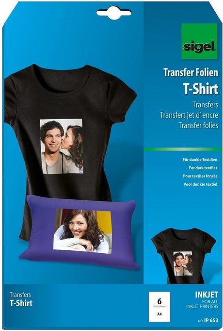 Sigel Inkjet-Transferfolie A4 blanko 6 Blatt für dunkle Bekleidungstextilien