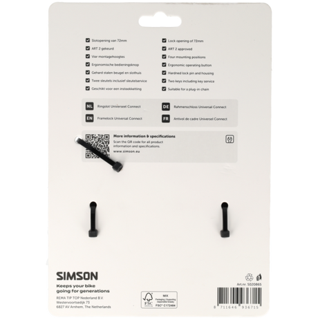 Simson Rahmenschloss Universal Connect Einsatz 72mm Art**