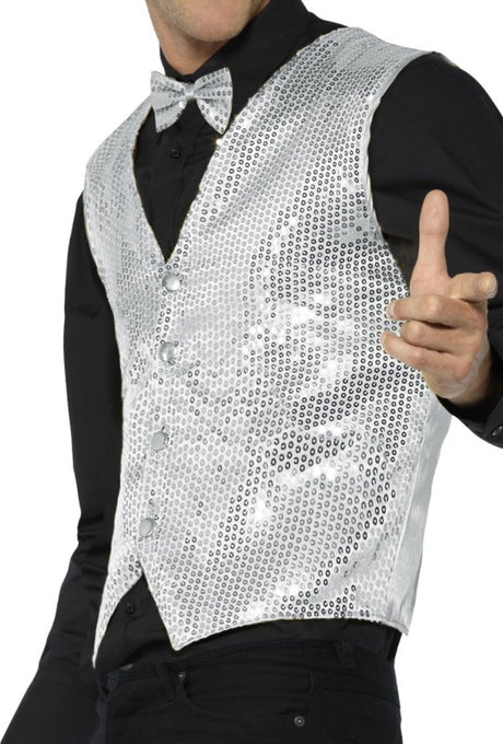 Smiffys - sequin waistcoat kostuum - s - zilverkleurig s