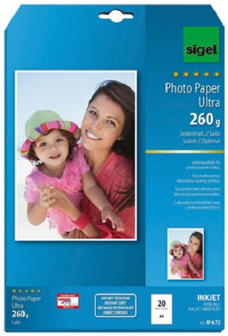 Sigel Inkjet-Fotopapier – Ultra – A4 – seidenmatt – 260 Gramm – 20 Blatt – SI-IP672