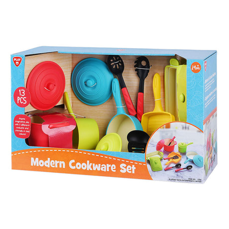 Playgo Pfannen und Küchenzubehör, modernes Spielset – 13-teilig.