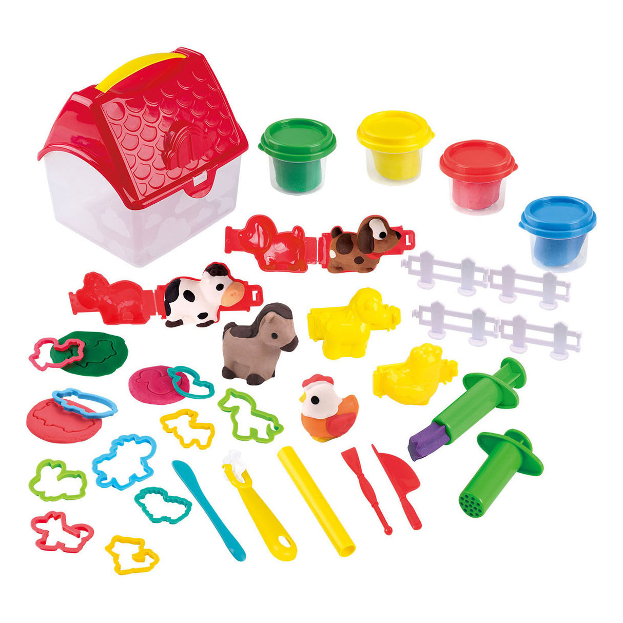 Spielbauernhof-Ton-Set in Aufbewahrungsbox, 4 Tontöpfe
